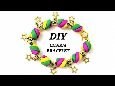 DIY - How To Make Awesome Multicolored Twisted Beads Charm Bracelet  With Polymer Clay