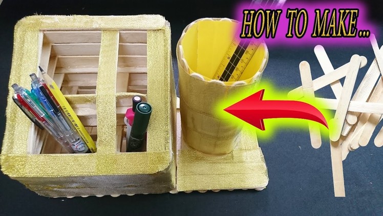 DIY  Pen stand with Ice Cream Sticks – Easy to make DIY – Paper Magic Top