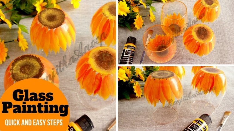GLASS PAINTING. Flower painting on Glass. DIY