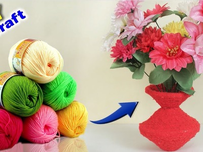 How to Make Flower Vase Using Woolen | Best out of Waste | DIY Handmade flower vase decoration ideas
