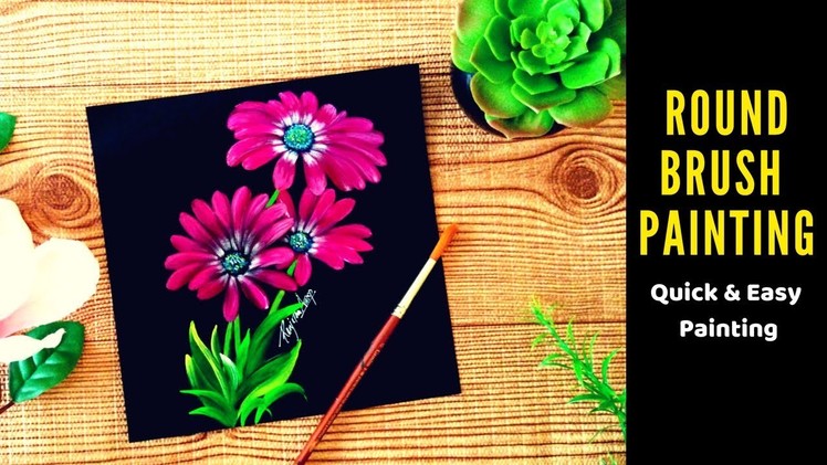 Quick Flower Painting using Round Brush - One Stroke Flower Painting - DIY