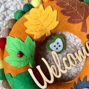 Autumn inspired Welcome felt Leaf Wreath with cute Hedgehog