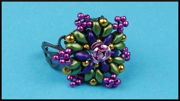 DIY | Beaded Flower Ring with Twin Beads | Beadwork Jewelry | Blumen Perlen Ring