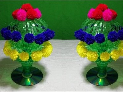 DIY: Beautiful Guldasta || New Design Plastic bottle flower pot || Woolen Guldasta || Bottle Crafte