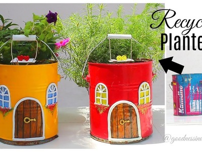 DIY Fairy House Planter out of waste Paint Jar. Spring Garden Decor Ideas