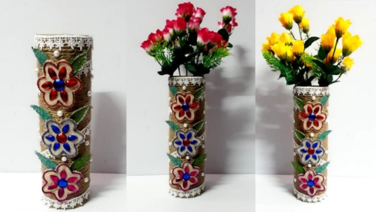 Diy flower vase From waste Empty roll and jute rope part 2 | Best out of waste|Diy Room.home decor