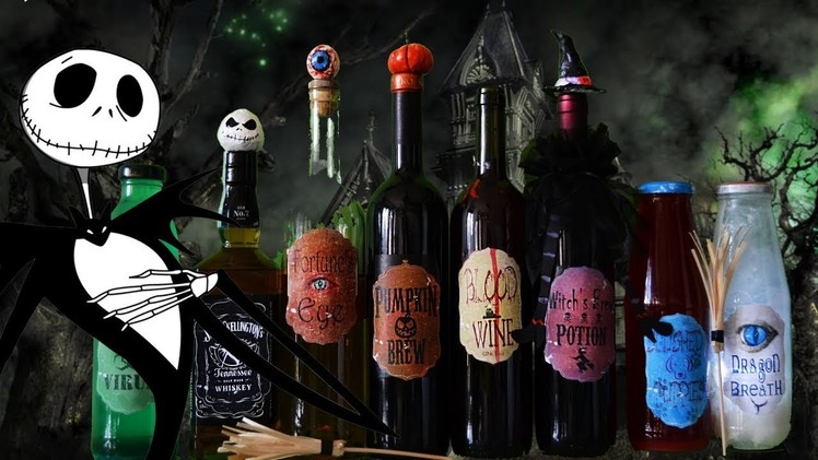 DIY Halloween Potion Bottles -Broomstick Stirrers, Toppers, Labels, Jack Skellington apothecary gift