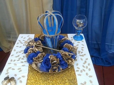 DIY ROYAL BLUE AND GOLD BABY SHOWER DECORATIONS.
