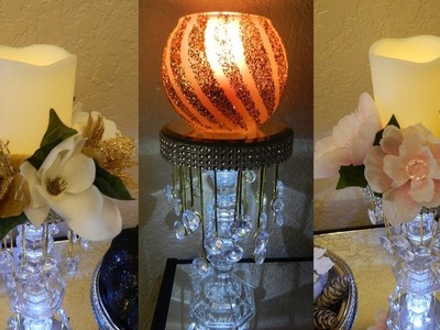 Dollar Tree DIY Elegant Home Decor| DIY Glam Candle holder| Bling Wedding Candle Holders Centerpiece