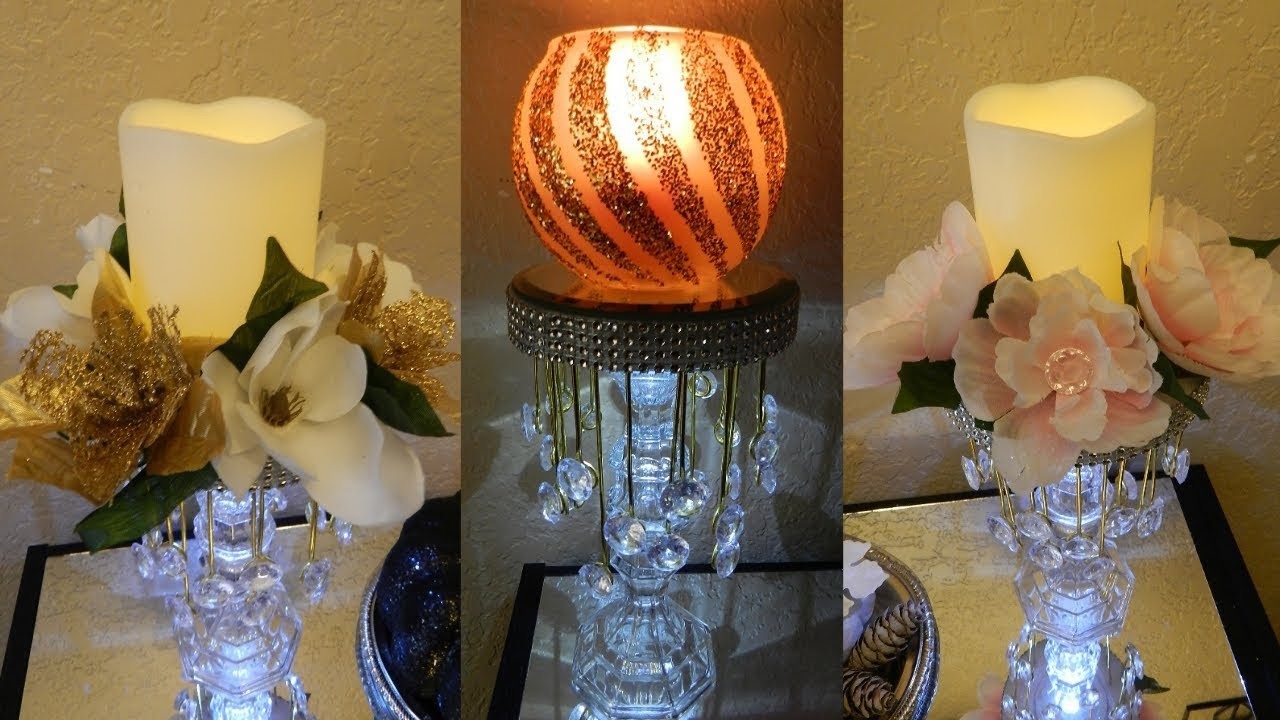 Dollar Tree DIY Elegant Home Decor| DIY Glam Candle holder| Bling Wedding Candle Holders Centerpiece