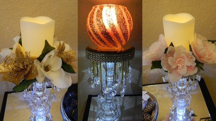 Dollar Tree DIY Elegant Home Decor| DIY Glam Candle holder| Bling Wedding Candle Holders Centerpiece