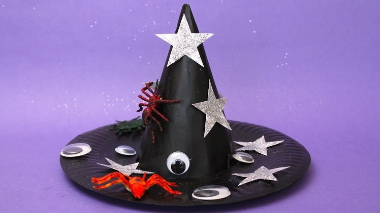How to Make a Witch’s Hat from a Paper Plate and a Party Hat - Halloween Crafts for Kids