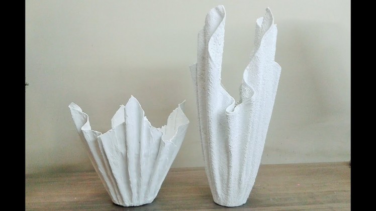 How to make Cement Flowerpot using towel and cloth, DIY vase