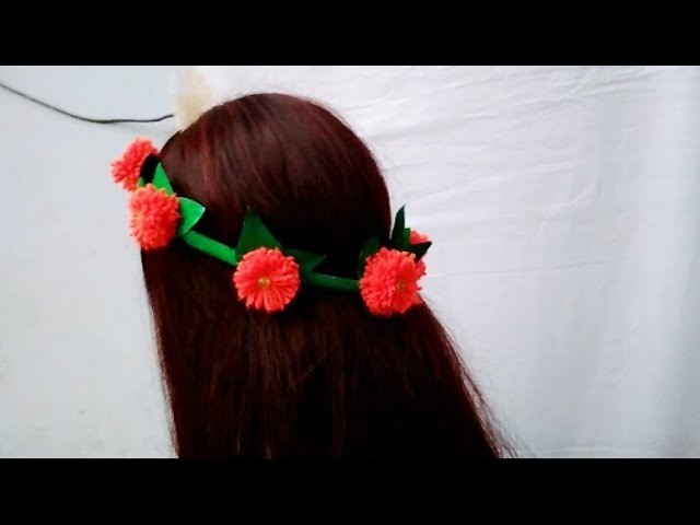 HOW TO MAKE TIARA USING WOOL AND PAPER | BEAUTIFUL FLOWER CROWN FOR GIRL