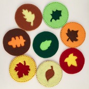 Set of 8 Round Felt Autumn Leaves Coasters Natural Colours