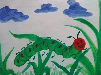 Vegetable painting:how to draw a caterpillar using brinjal
