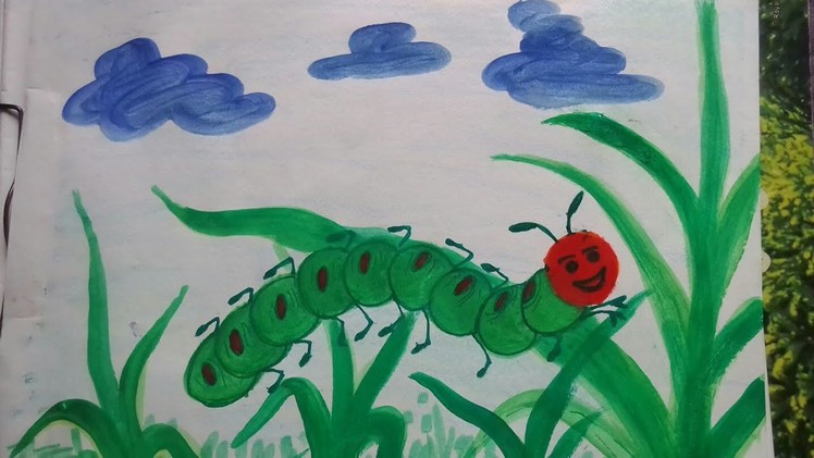 Vegetable painting:how to draw a caterpillar using brinjal