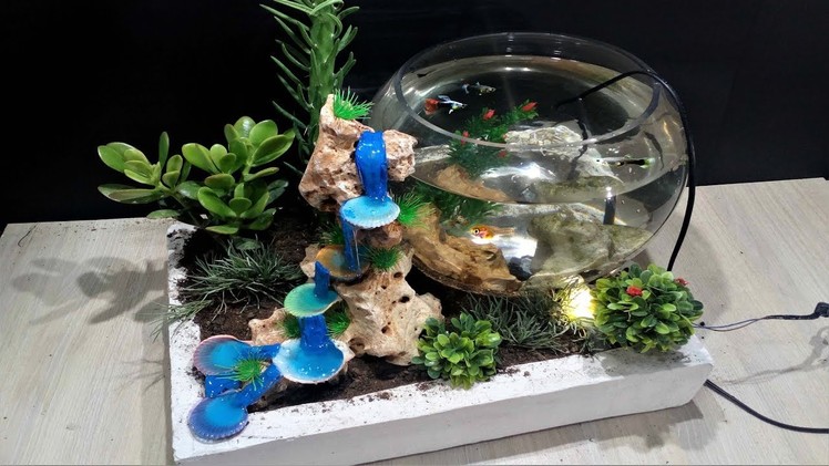 DIY Aquarium with Hot glue waterfall