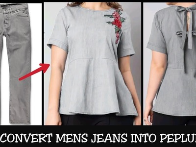 DIY : Convert.Reuse Old Men's Jeans into Peplum DENIM DRESS (HINDI)