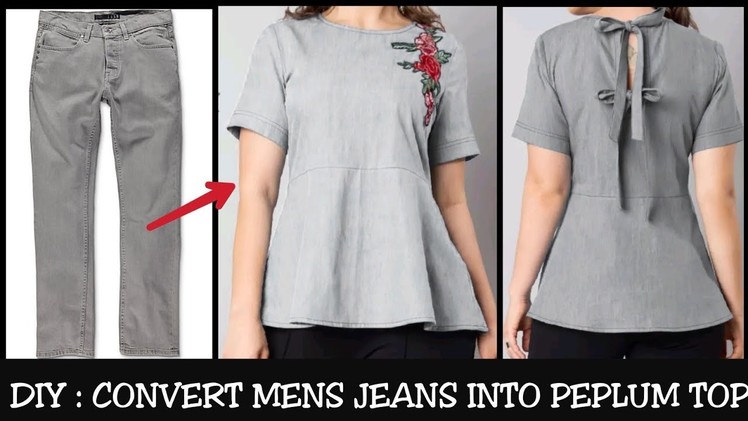 DIY : Convert.Reuse Old Men's Jeans into Peplum DENIM DRESS (HINDI)