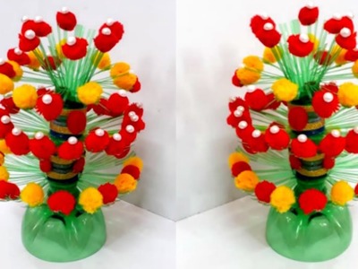 DIY-Flower vase.Guldasta from plastic bottle |Best out of waste |Handmade Woolen Guldasta.flower pot