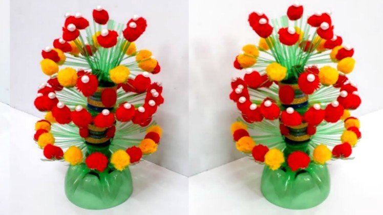 DIY-Flower vase.Guldasta from plastic bottle |Best out of waste |Handmade Woolen Guldasta.flower pot