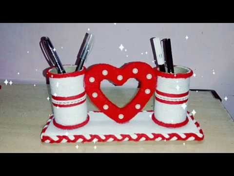 DIY Gift idea.Pen holder with heart.waste of materials