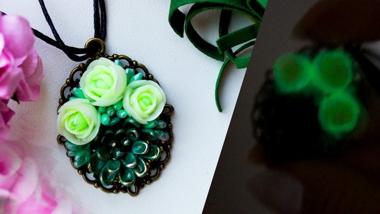 DIY Glowing Jewelry ???? Necklace with Succulent and Roses ???? Polymer Clay