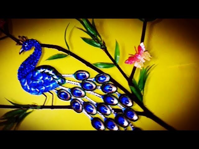 Diy-Home decoration | How to make a peacock from plastic spoons crafts