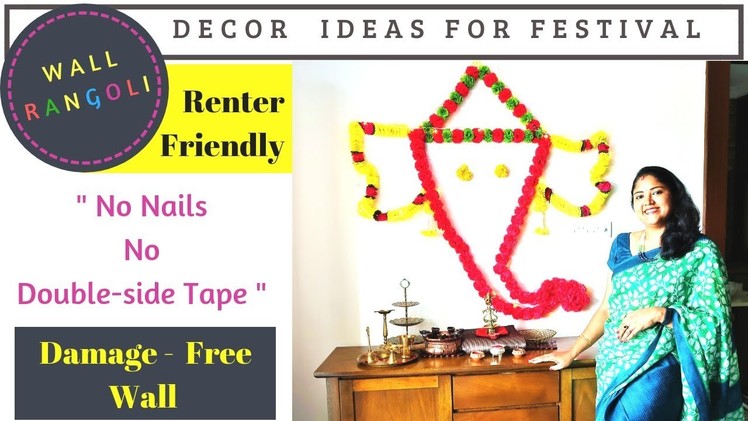 Ganpati Decoration Ideas For Home- DIY Ganesha Wall Rangoli using Command Hooks!