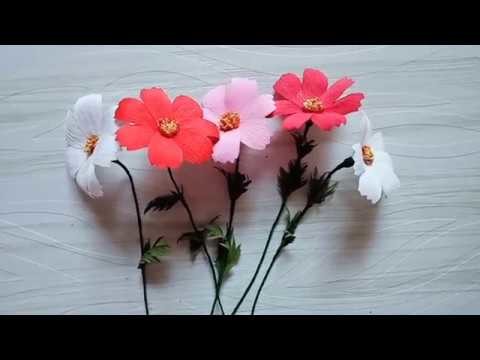 Paper Flower making. How to make cosmos flowers from crepe paper or duplex paper.