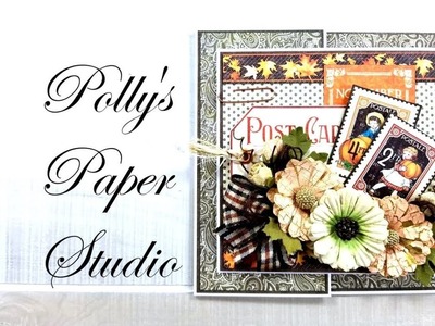 Vintage Graphic 45 Fancy Fold Fall Card Polly's Paper Studio Process Tutorial
