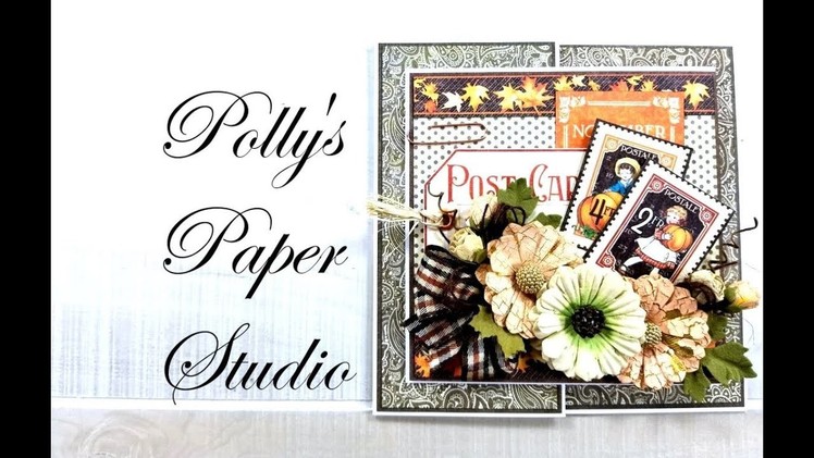 Vintage Graphic 45 Fancy Fold Fall Card Polly's Paper Studio Process Tutorial