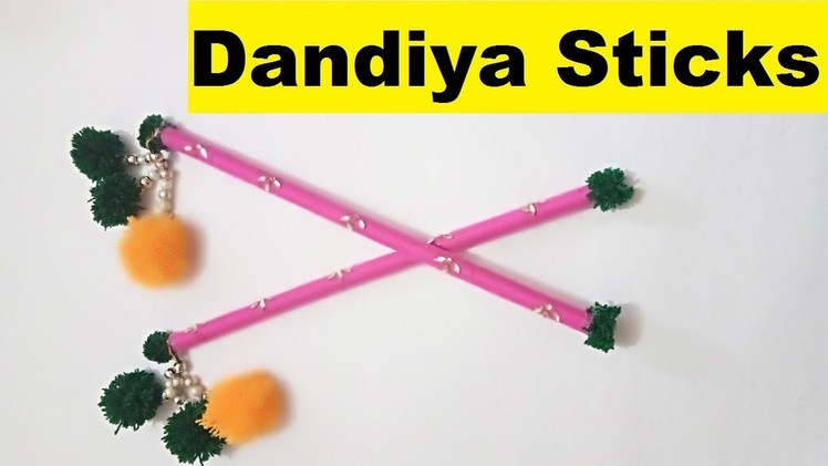 [2018] How to make Dandiya Sticks for Navratri Garbha || Dandiya Decoration from Pom-Pom