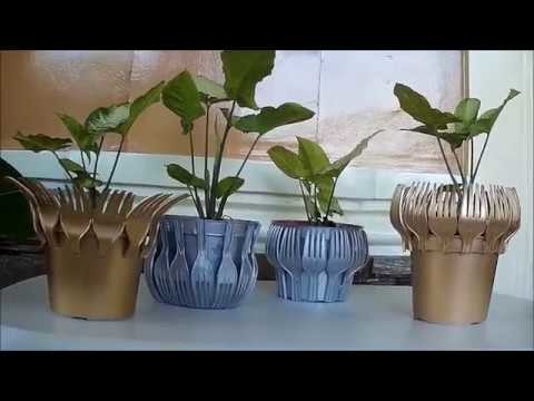 DIY Flower Pots Using Recycled Plastic Forks