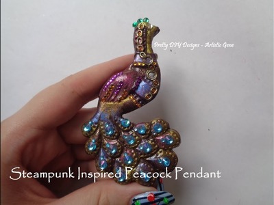 Steampunk Inspired Polymer Clay Peacock Pendant