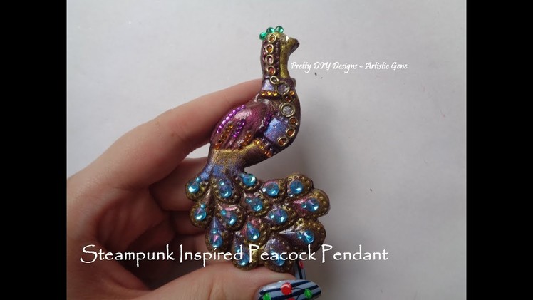 Steampunk Inspired Polymer Clay Peacock Pendant