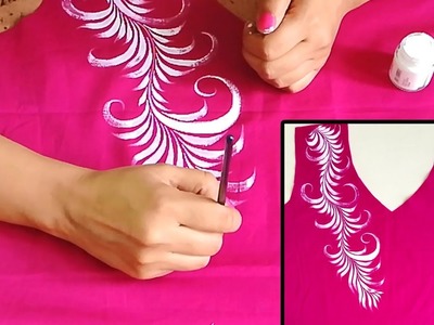 DIY : Feather STROKE Designer Kurti | One Stroke Round Brush Painting Design on Kurti