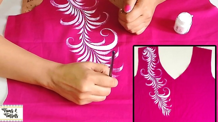 DIY : Feather STROKE Designer Kurti | One Stroke Round Brush Painting Design on Kurti