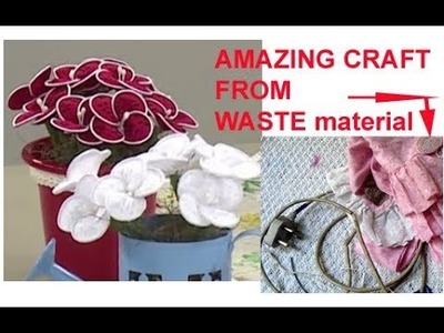 DIY home decoration.recycle old cloths and cable.best from waste material.flower from cloth