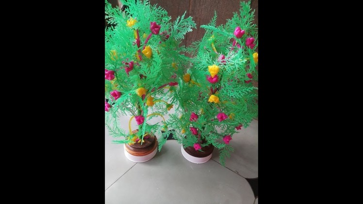 Diy!! How make to Flower by plastic Vire and leafs!!new design 2018