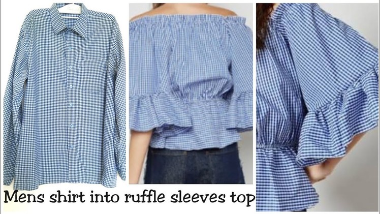 DIY men's shirt into ruffle sleeves top,Reuse men's shirt
hindi