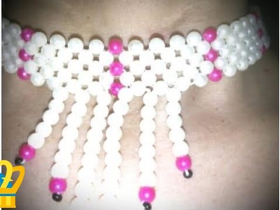 How to make Pearl choker necklace at home.diy beaded necklace. krishna arts
