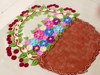 Spring flowers basket rangoli designs l Bouquet design l DIY l Festival designs l Spring designs