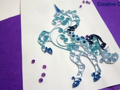 Tutorial #33 I Quilling Blue Unicorn On Paper. Quilling Typography . Wall Decoration. HINDI