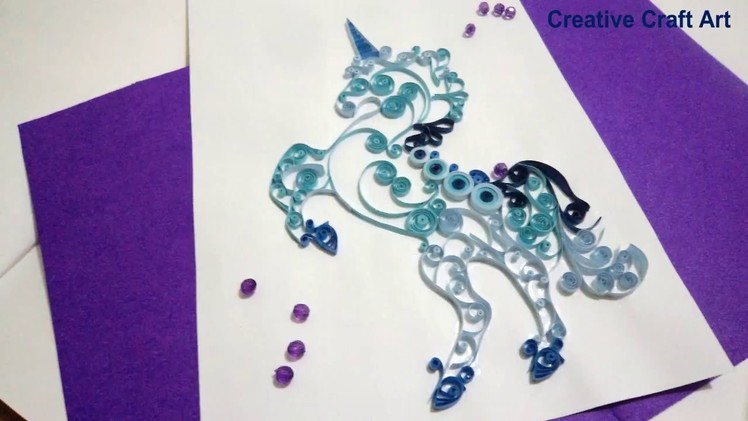 Tutorial #33 I Quilling Blue Unicorn On Paper. Quilling Typography . Wall Decoration. HINDI