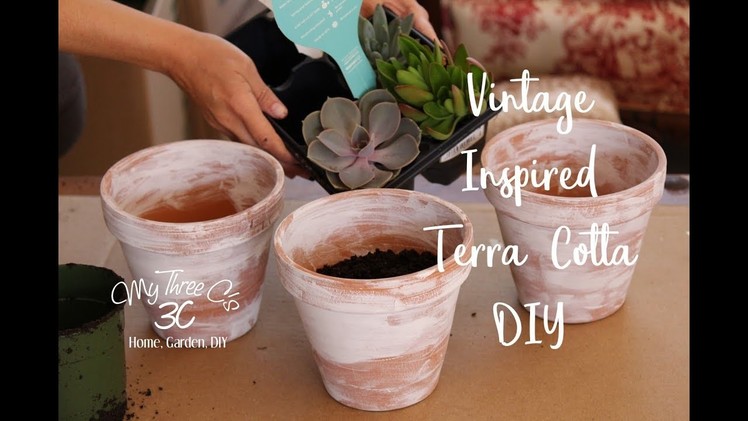 Vintage Inspired Terra Cotta Pot DIY * White Washing Pots * Rust-Oleum Chalked Paint