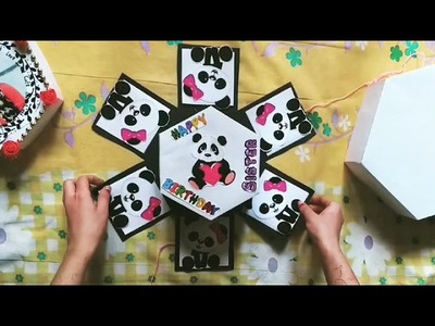 Hexagon panda explosion personalised card handmade birthday gift photos album kids surprise box