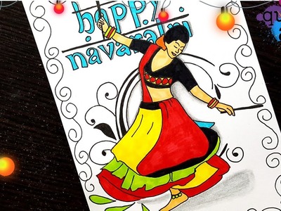Navratri card | Navratri drawing | Indian festivals drawing | art | handmade cards | school projects