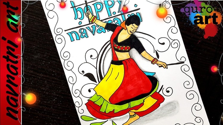 Navratri card | Navratri drawing | Indian festivals drawing | art | handmade cards | school projects